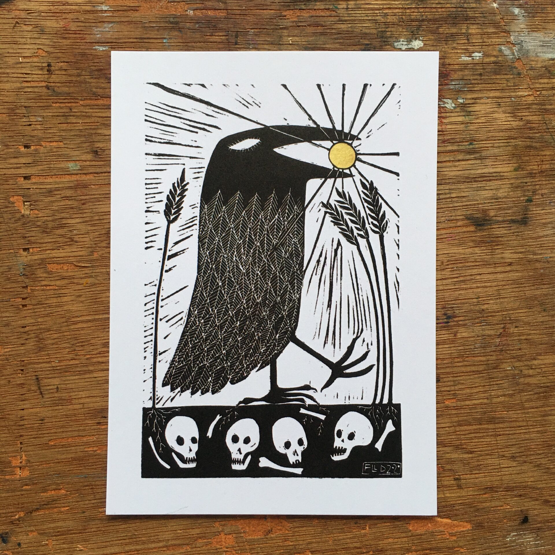 crow steals the sun skulls wheat solstice witch art