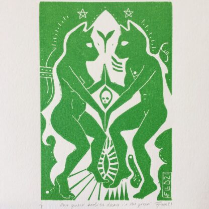 our queer bodies dance in the green fine art lino print