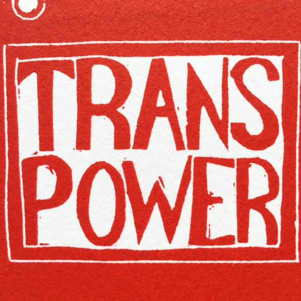 trans masculine art red lino print