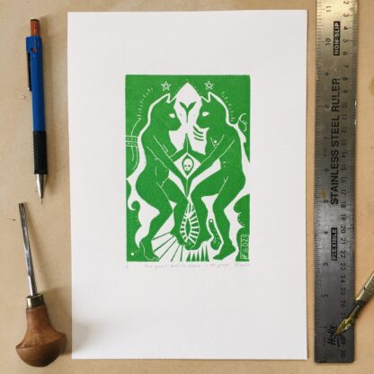 our queer bodies dance in the green lino art print transman