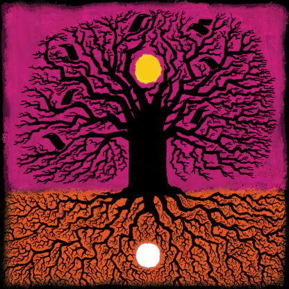 crow tree pagan art print sun moon