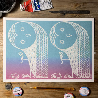 two owls stylised print