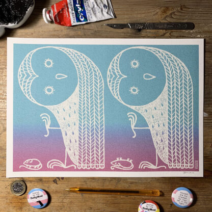two owls stylised print
