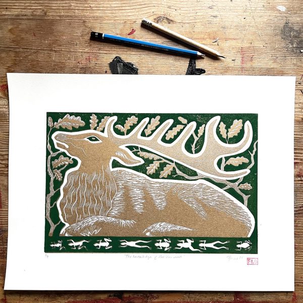 golden medieval stag fine art print