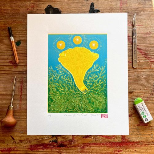 art print of chanterelle mushroom foraging witchcraft